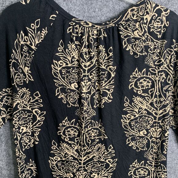 Lucky Brand Rayon Pullover Top Women M Black Tan Design  Hi Low Scoop Neck W/Key - Picture 7 of 12